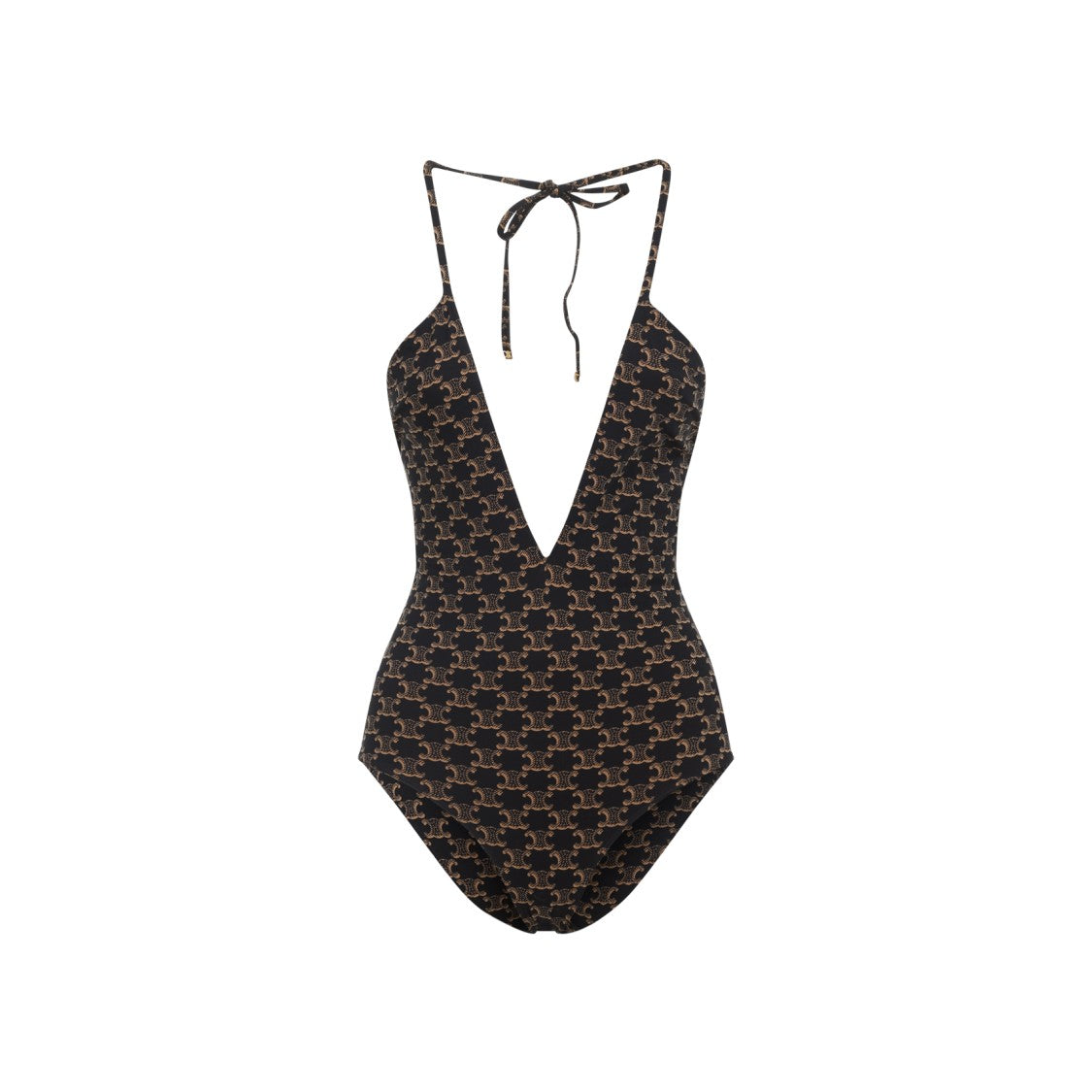 Celine Monogram Deep V-Neck One-Piece Swimsuit