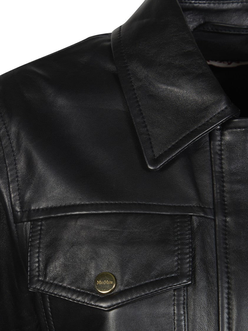 Max Mara Biada Cropped Flap Pocket Leather Jacket