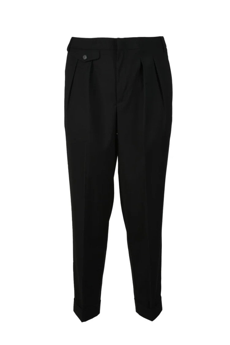 Bonheur Tailored Black Stretch Pants With Pleat Front Design