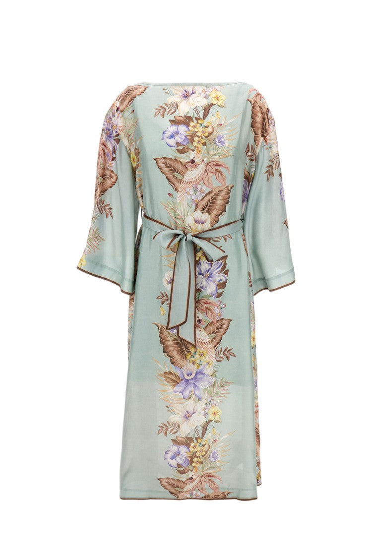 Zimmermann Floral Print Silk Tunic Dress With Waist Belt