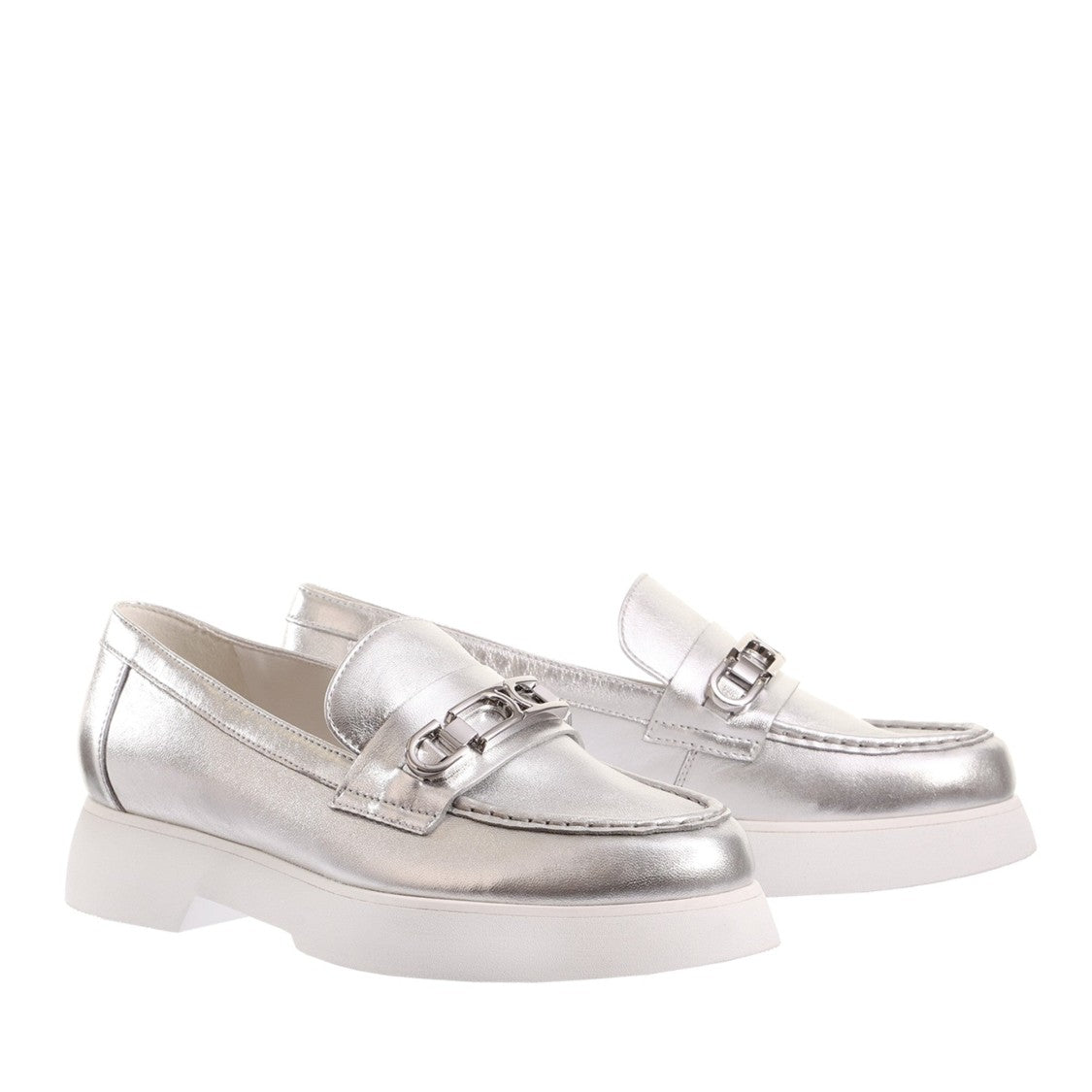 Högl Silver Cecil Metallic Decorative Bit Leather Loafers