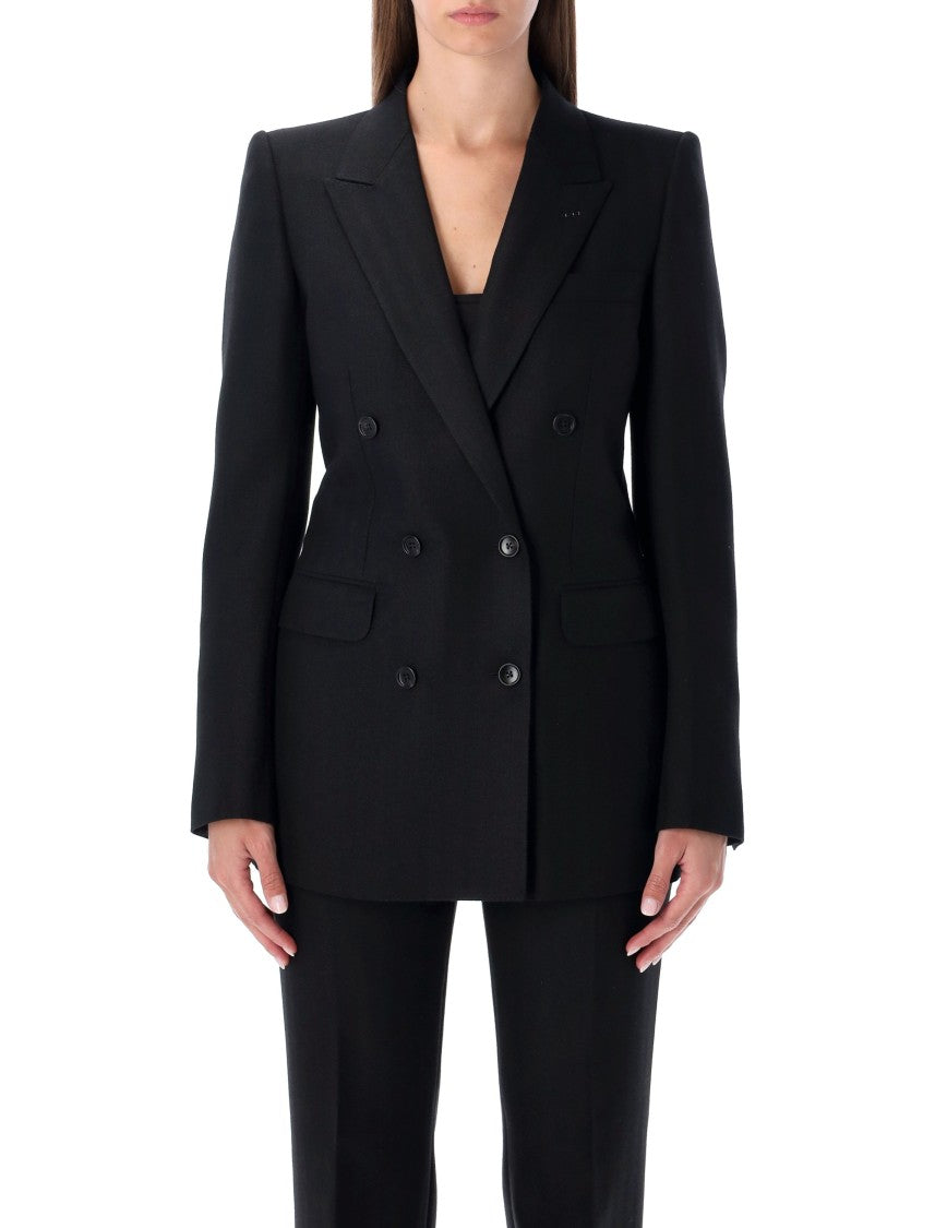 Tom Ford Black Harringbone Wool Double-Breasted Tailored Jacket