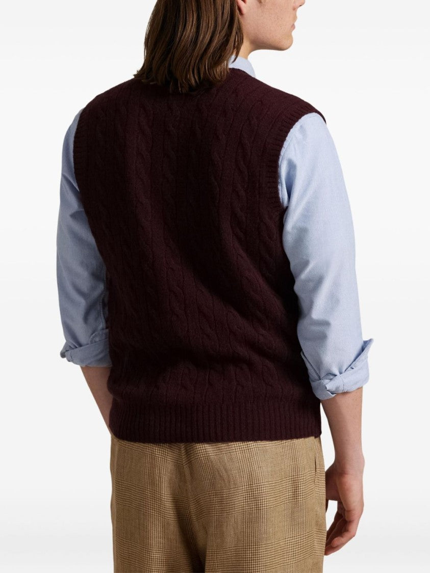 Polo Ralph Lauren Bordeaux Cable-Knit Vest With V-Neckline