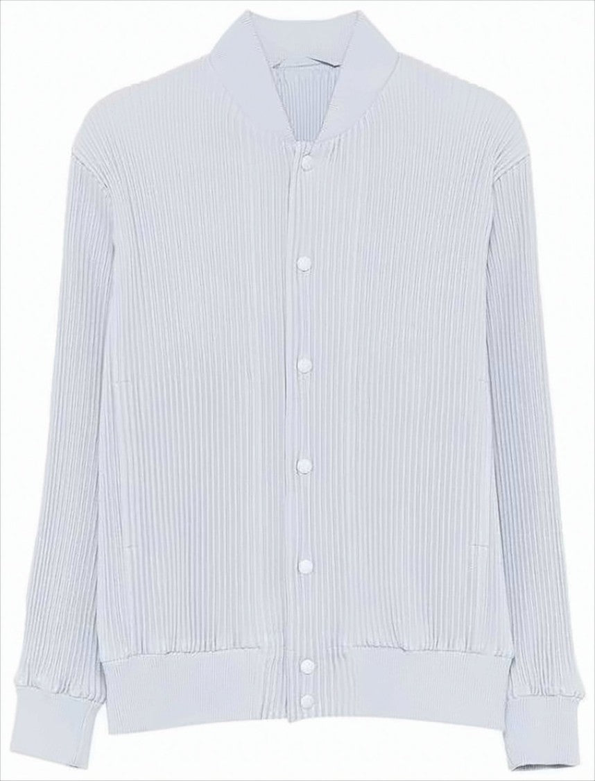 Homme Plissé Issey Miyake Pleated Texture Bomber Jacket With Minimalist Design