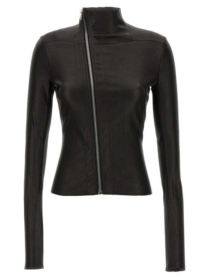 Rick Owens Asymmetric Black Stretch Leather Jacket