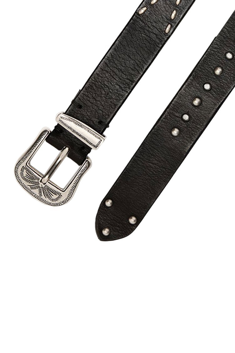 Golden Goose Washed Leather Belt With Metallic Studs