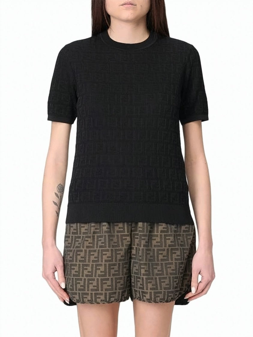 Fendi Textured Fitted Short-Sleeved Top