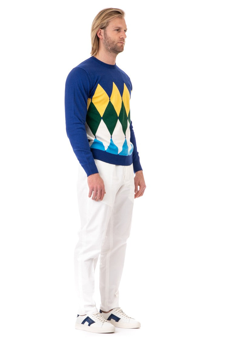Ballantyne Diamond Cotton-Cashmere Crewneck Sweater