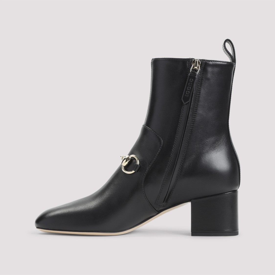 Gucci Smooth Leather Ankle Boots With Block Heel And Silver Bit Detail