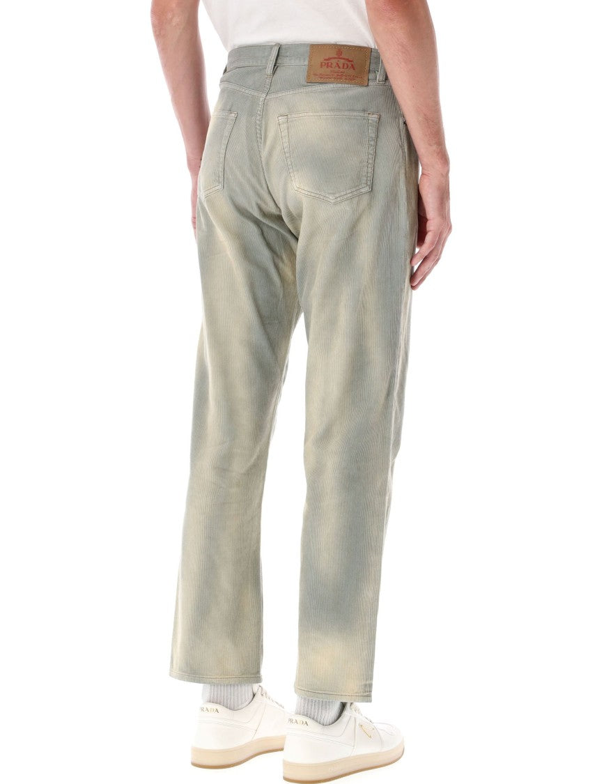 Prada Light Blue Corduroy Jeans With Classic Fit And Five Pocket Design