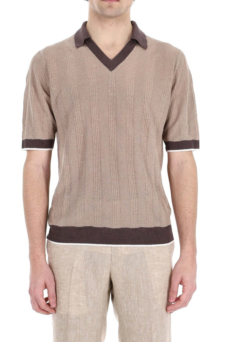 Ballantyne V-Neck Linen Tennis Polo