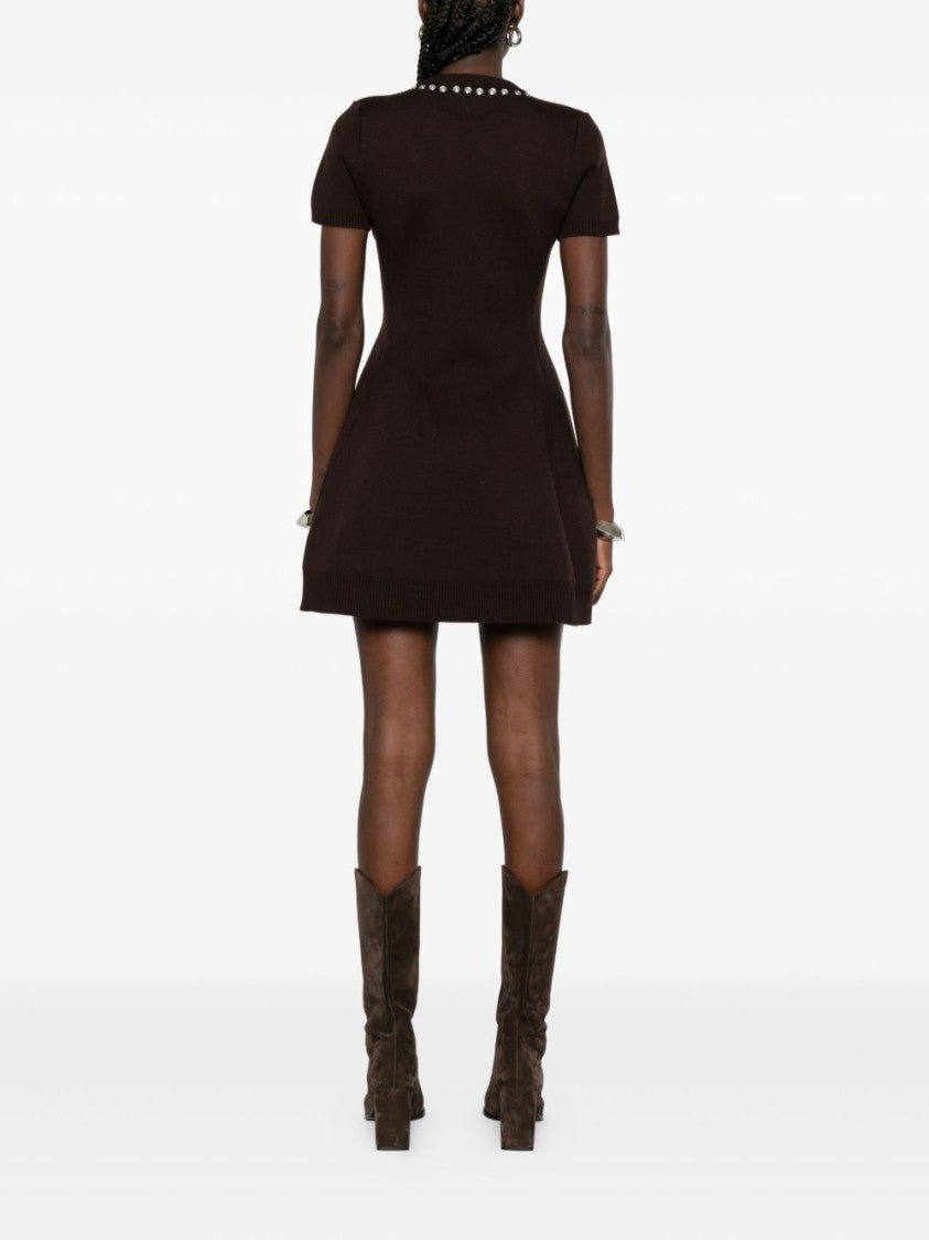 Coperni Fitted Brown Mini Dress With Embellished Details