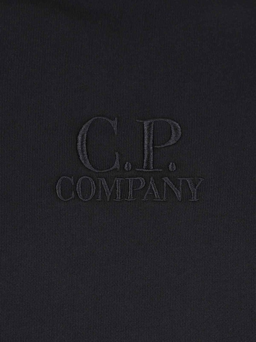C.P. Company Black Cotton Hoodie With Adjustable Drawstring