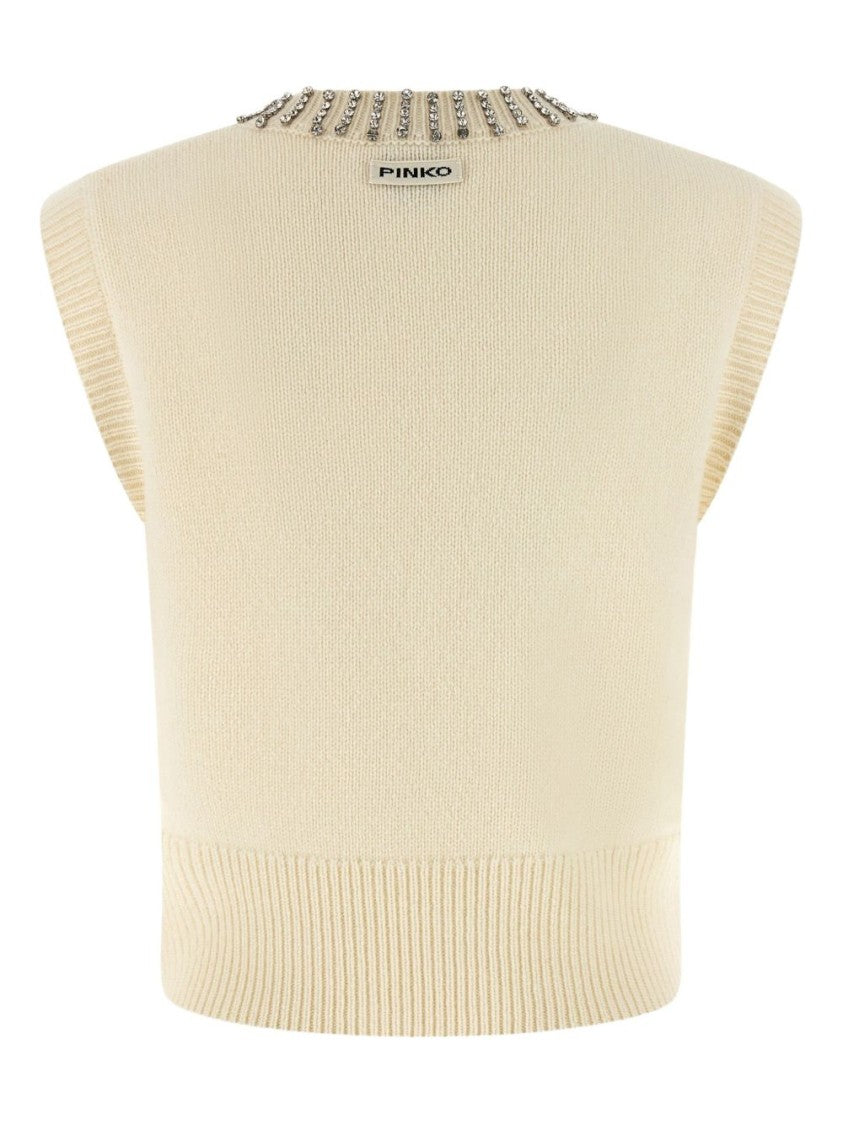 Pinko Sleeveless Knit Vest With Silver Embellishments