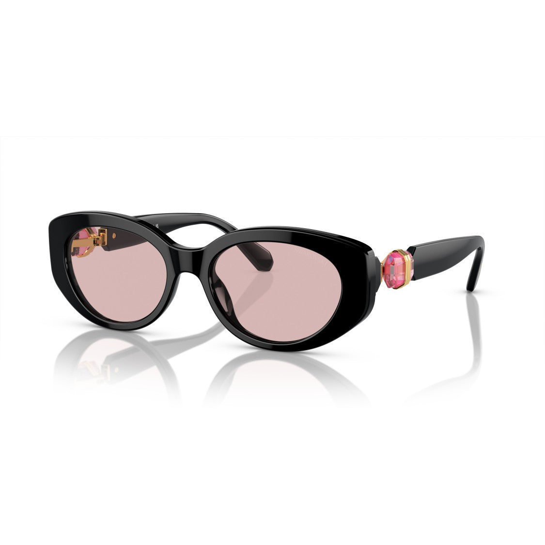 Swarovski 0Sk6002 Oversized Black Acetate Sunglasses With Pink Crystal Accents