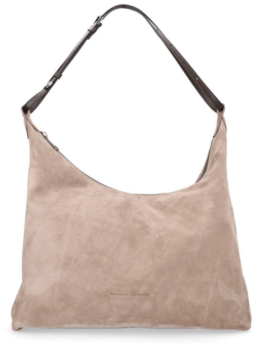 Brunello Cucinelli Slouchy Calf Leather Suede Shoulder Bag