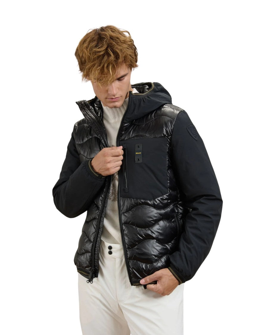 Blauer Black Albert Wave-Quilted Nylon Neoprene Down Jacket