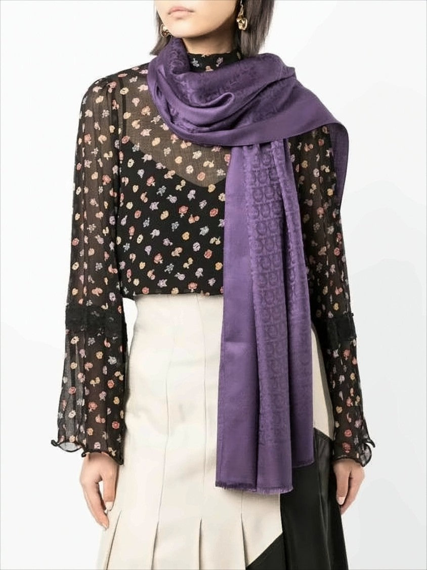 Salvatore Ferragamo Silk-Wool Blend Scarf With Fringed Edges