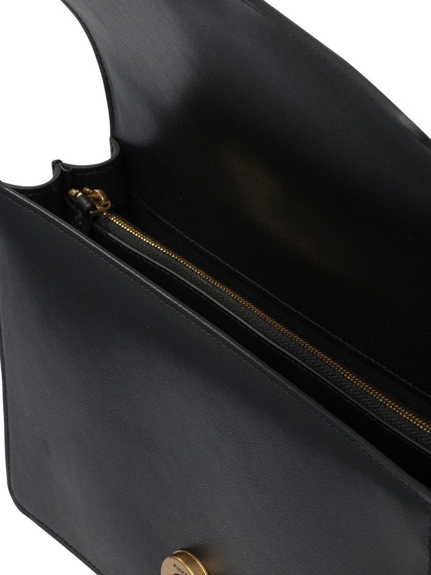 Pinko Rectangular Black Leather Crossbody Bag