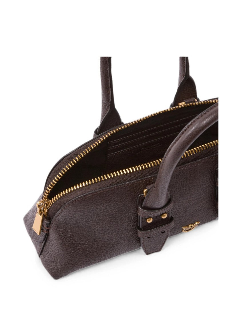 Pinko Horizontally Elongated Textured Leather Bowling Bag