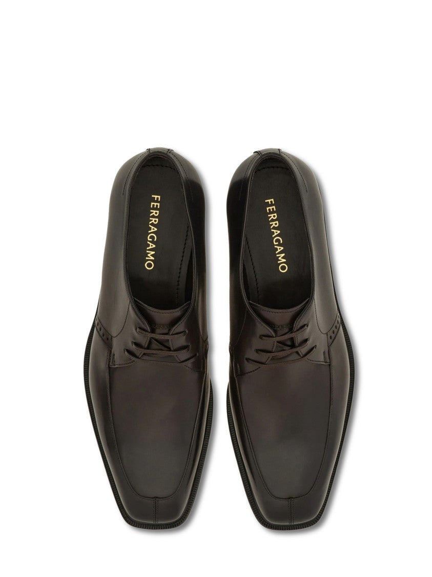 Ferragamo Polished Leather Flat Shoes With Pointed Toe