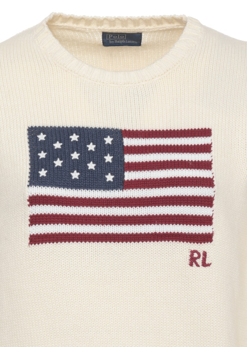 Polo Ralph Lauren White Embroidered Logo Cotton Sweater