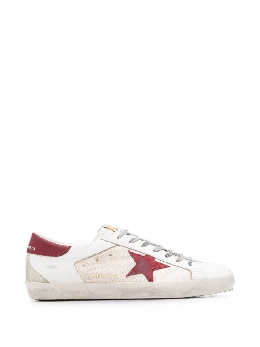 Golden Goose Distressed Red Accents Low-Top Sneakers