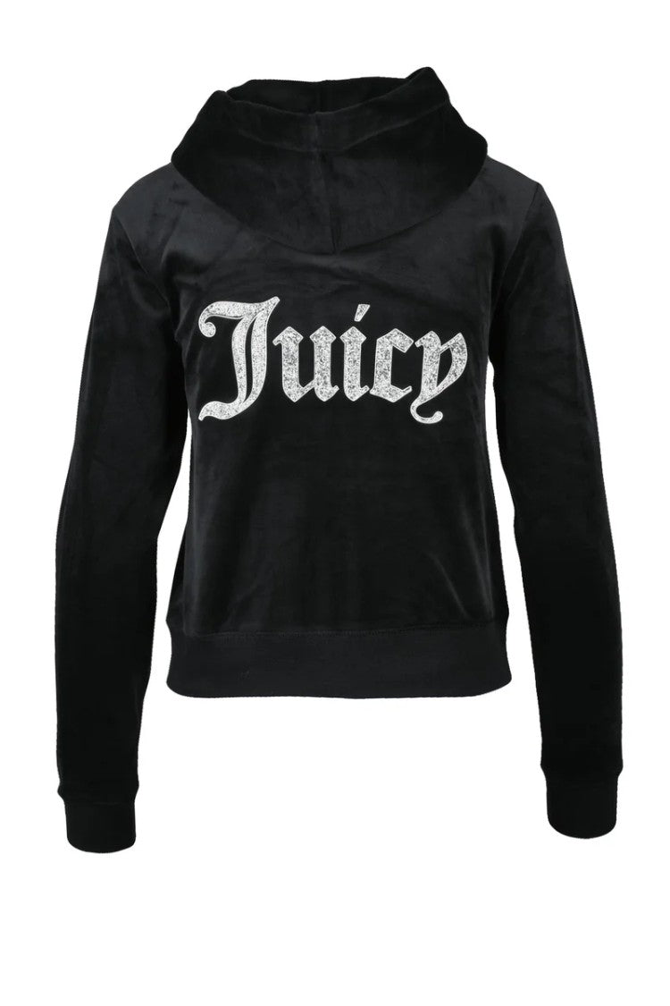 Juicy Couture Black Polyester Elastane Velour Sweatshirt
