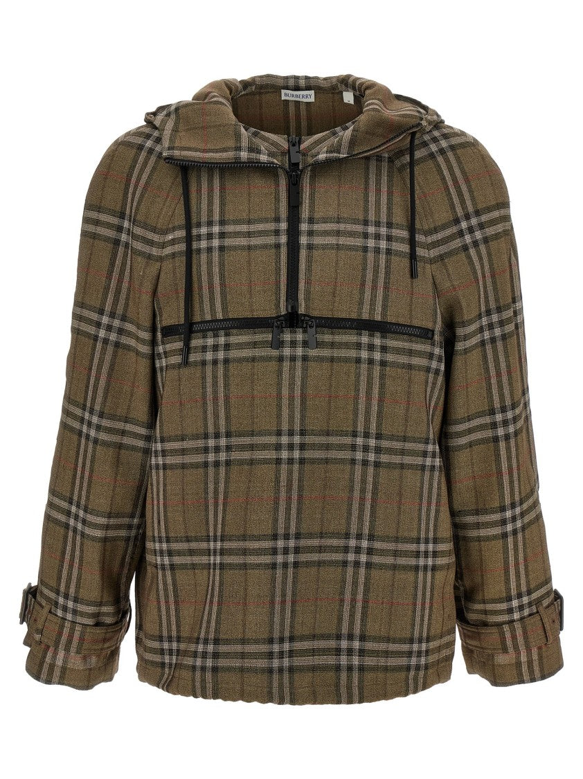 Burberry Check Fabric Multilayer Shirt With Hood And Adjustable Hem