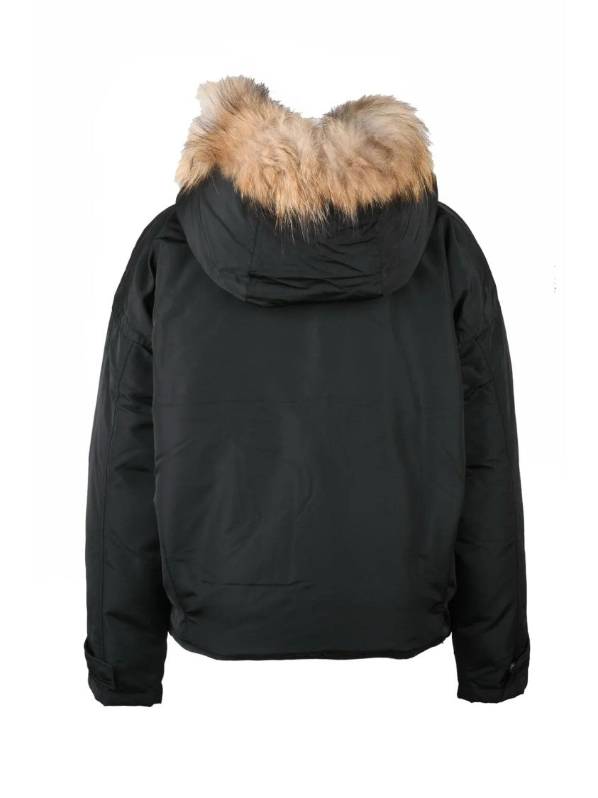Bomboogie Iconic Black Bomber Coat With Removable Fur Trim