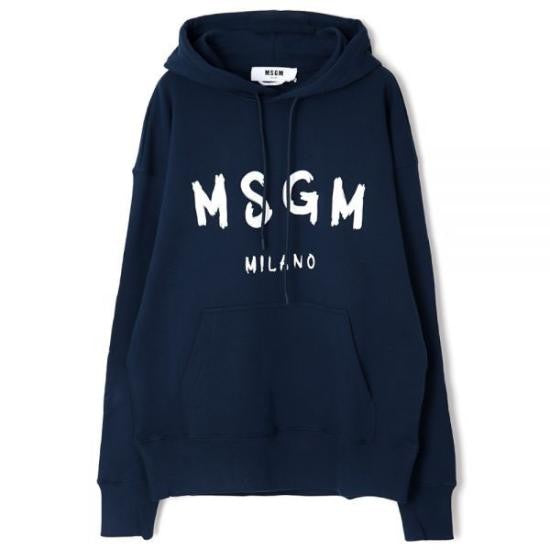 Msgm Relaxed-Fit Blue Hoodie With Bold Logo