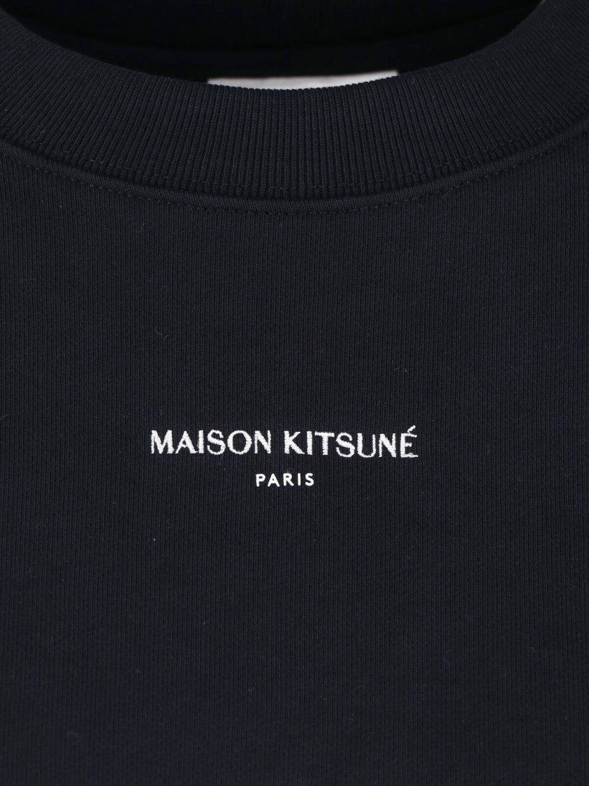 Maison Kitsuné Black Cropped Crewneck Cotton Logo Sweatshirt