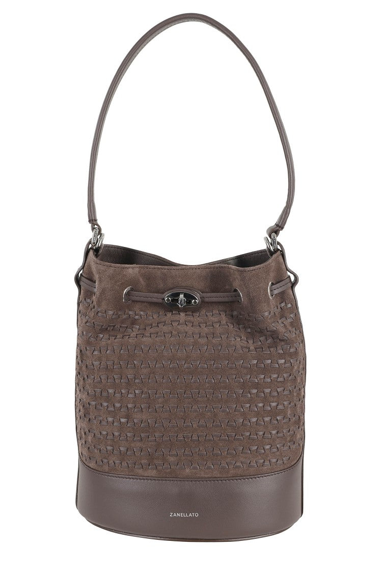 Zanellato Brown Monda Musiva Suede Leather Bucket Bag