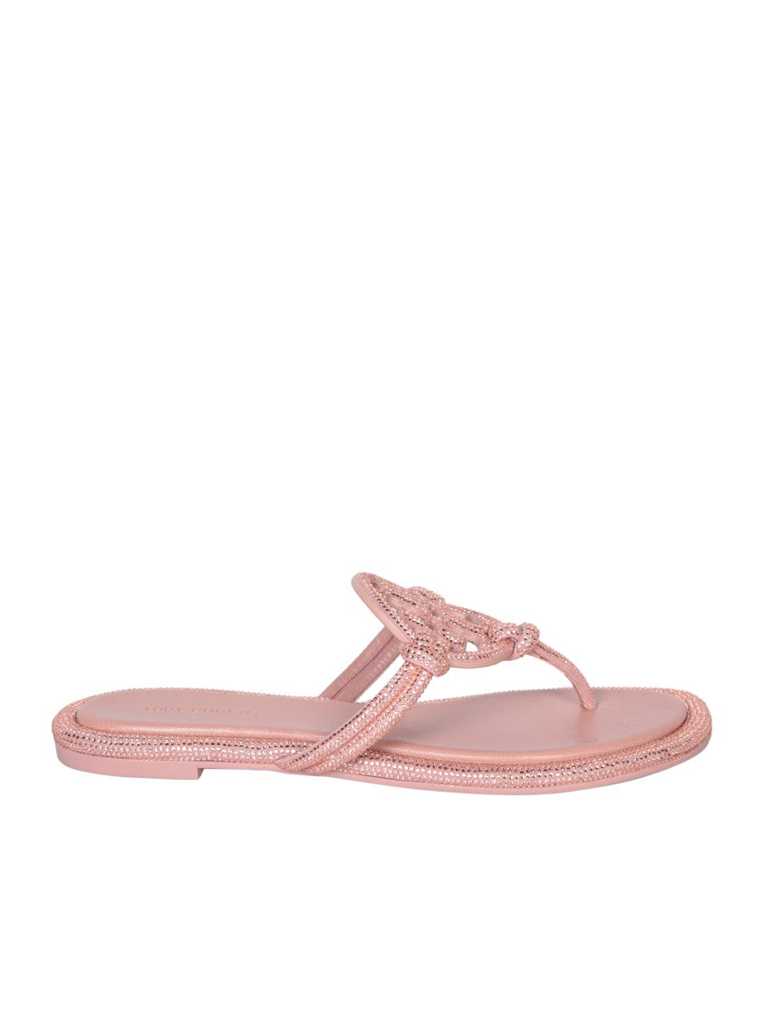 Tory Burch Crystal-Embellished Leather Flip-Flops With Elegant Narrow Fit