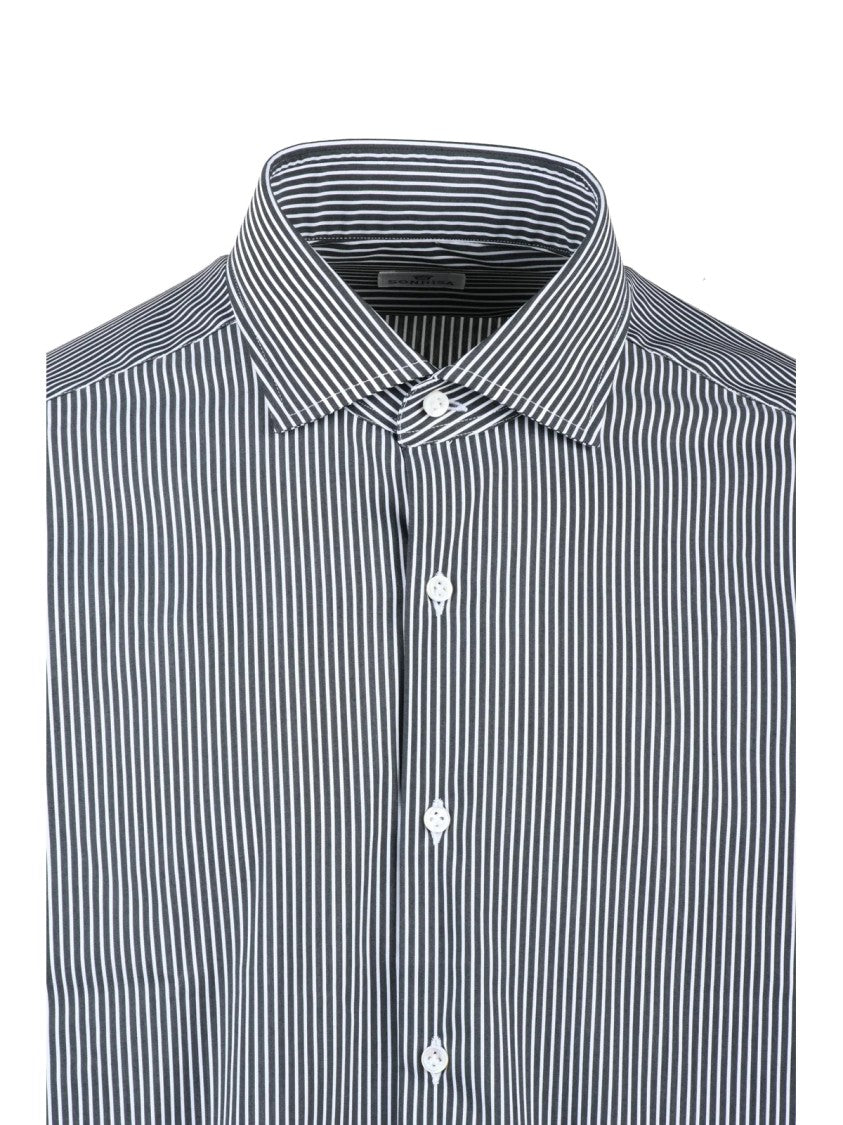 Sonrisa Long-Sleeve Technical Shirt With Fine Vertical Stripes