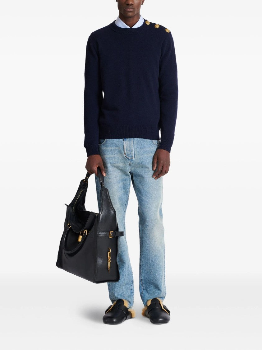 Balmain Dark Navy Classic Crew Neck Sweater