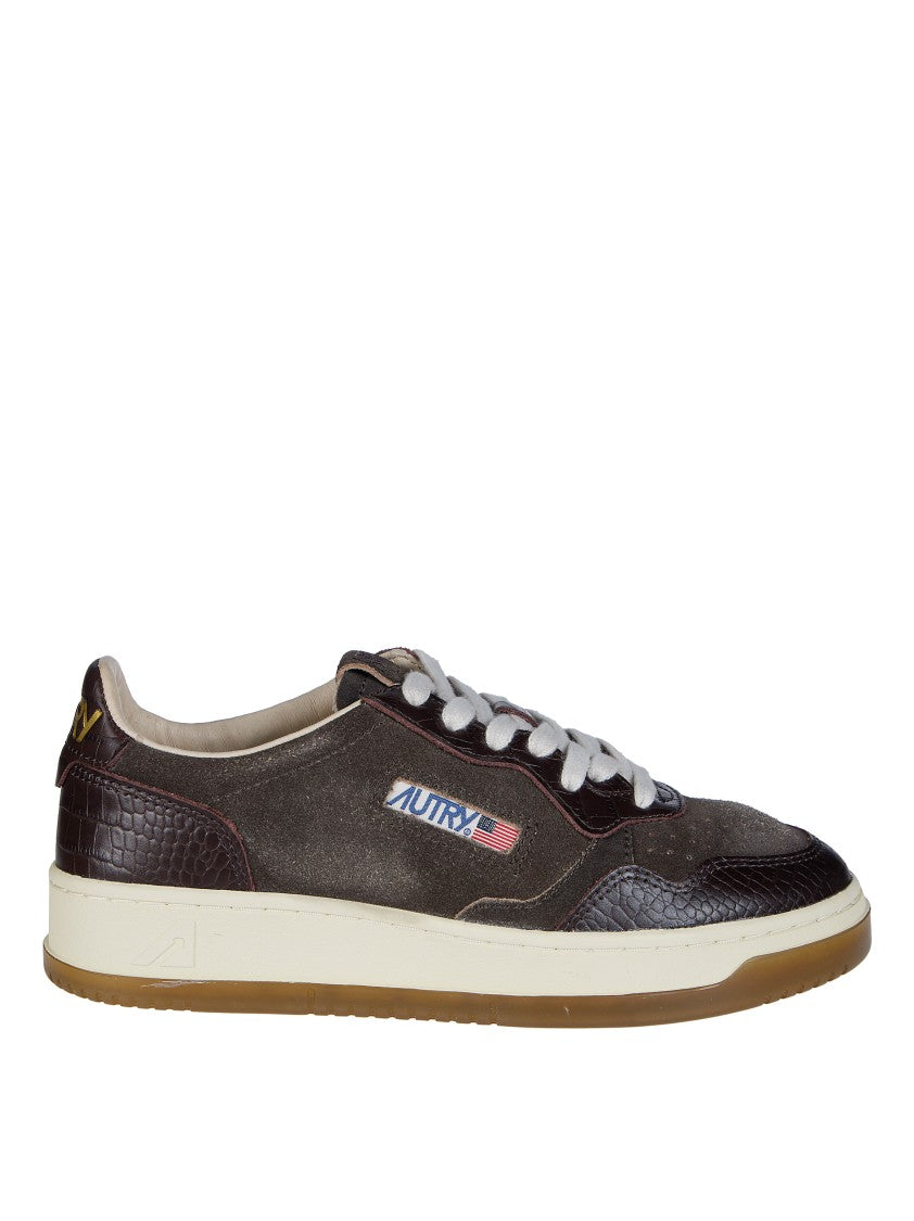 Autry Brown Crocodile Pattern Low-Top Sneakers