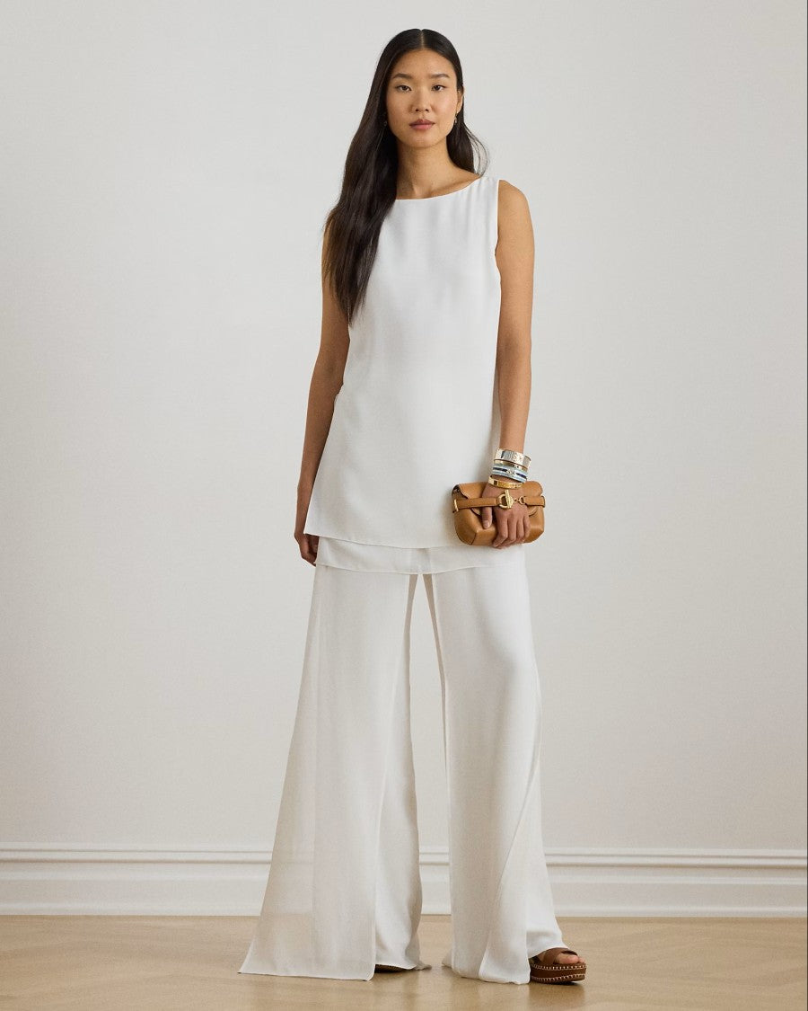 Lauren Ralph Lauren White Paski Flat Front Trousers