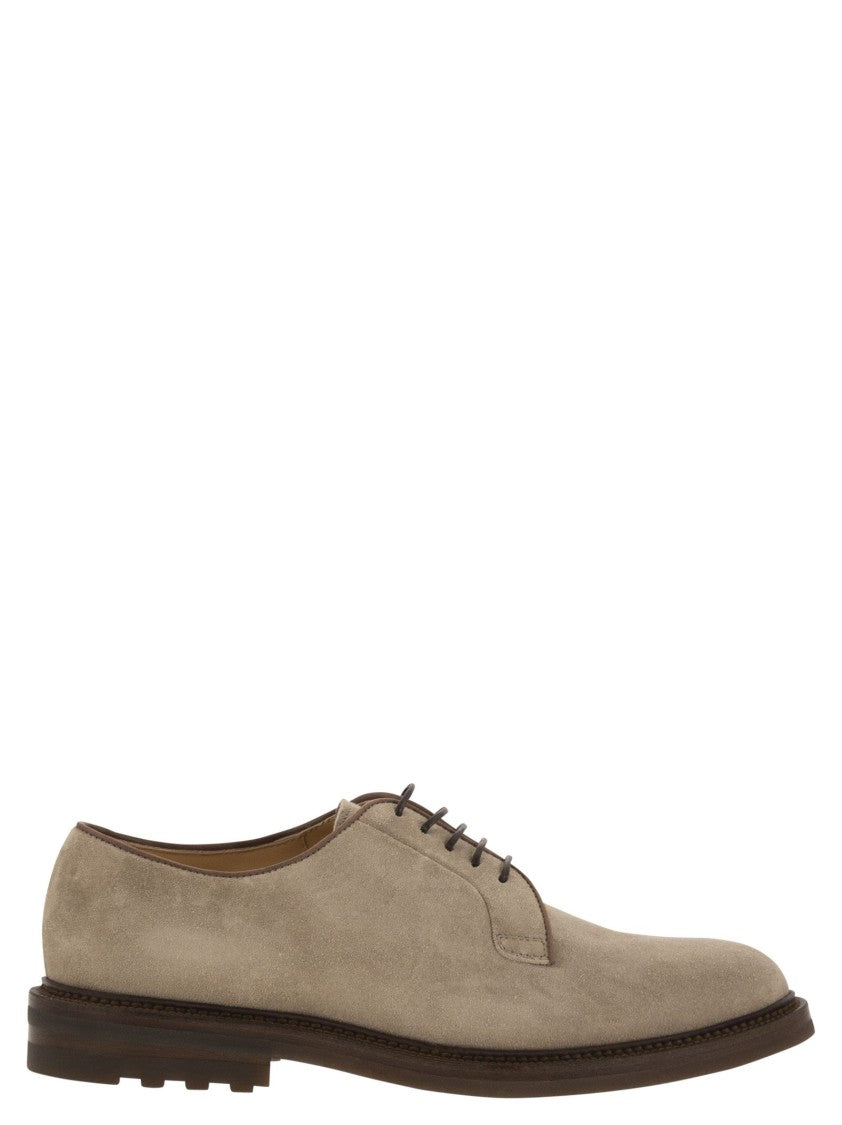 Brunello Cucinelli Suede Derby Shoes With Soft Texture And Lightweight Sole
