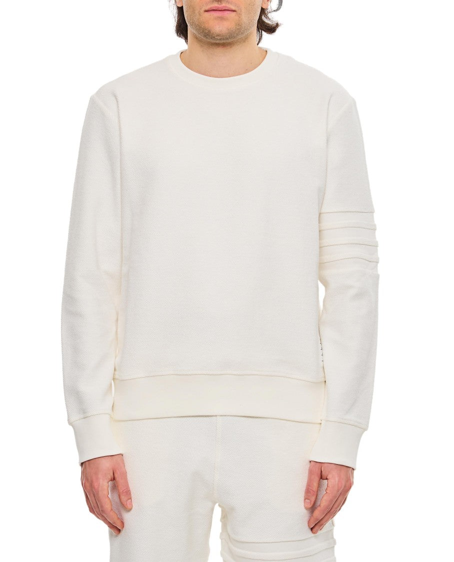 Thom Browne Crew-Neck White Sweatshirt With Raised Seams