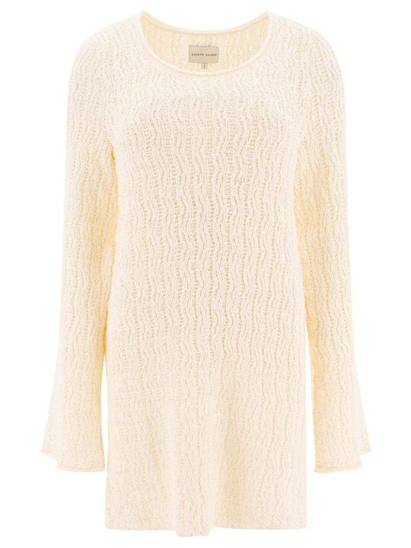 Loulou Studio Textured White Dress With Long Sleeves