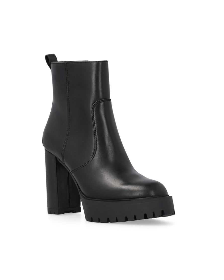 Pinko Black Calf Leather Lug Sole Boots