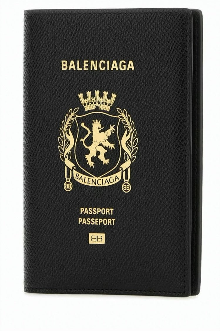 Balenciaga Textured Leather Passport Holder With Gold Emblem