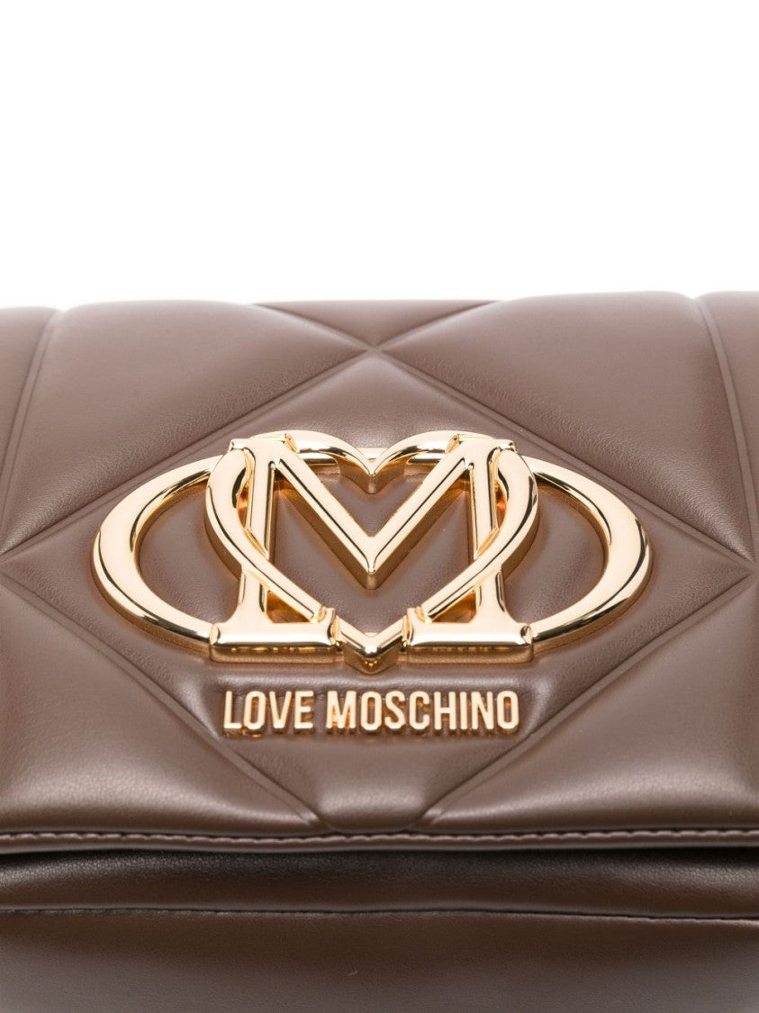 Love Moschino Quilted Brown Shoulder Bag With Gold-Tone Logo