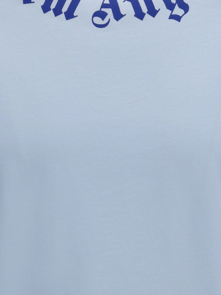 Palm Angels Light Blue Neck Logo Cotton T-Shirt