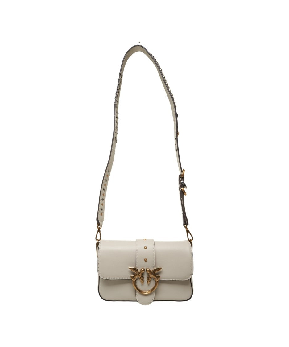 Pinko Minimalist White Leather Crossbody Bag With Metallic Bird Accents
