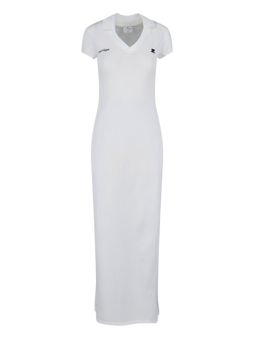 Courrèges Minimalist White Dress With Classic Cut And Subtle Tailoring