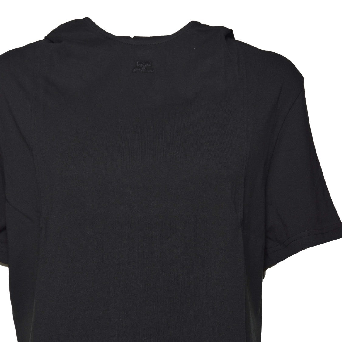 Courrèges Hooded T-Shirt In Black Cotton