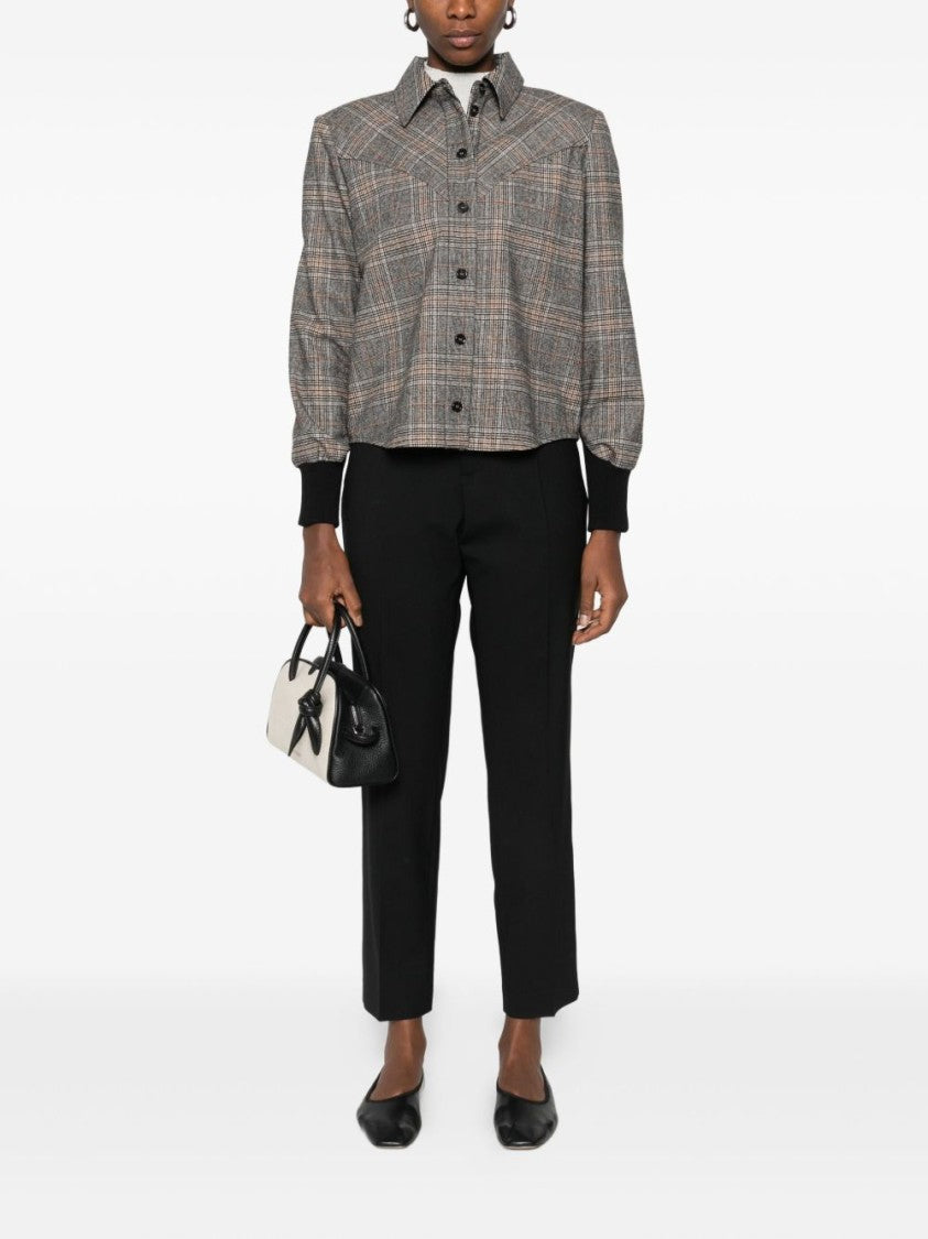 Pinko Cropped Plaid Shirt With Contrasting Cuffs