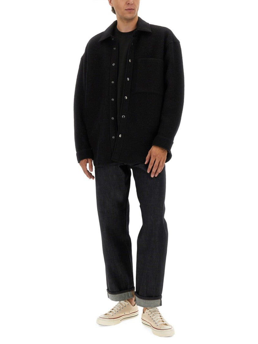 Amish Relaxed Fit Wool Blend Overshirt With Classic Collar
